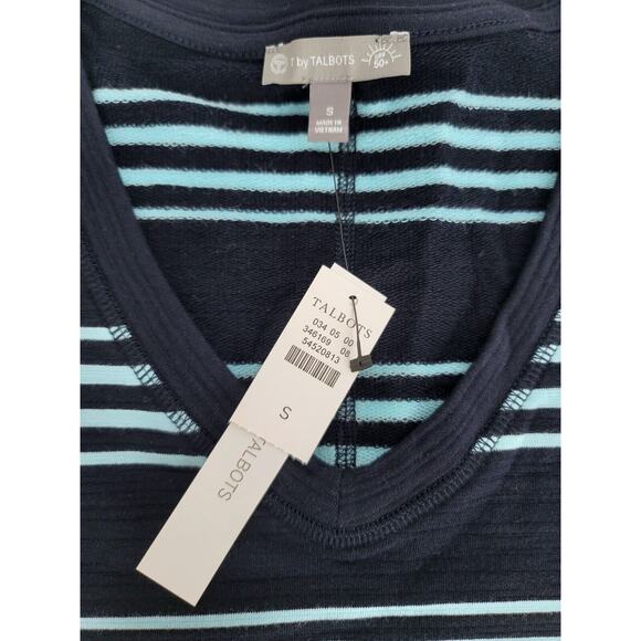 T by Talbots Women's Striped Shift Dress Small‎ UPF 50+ Cotton Modal Navy Aqua - Picture 3 of 8